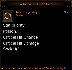 diablo necromancer legendaries builds items kalan wisdom defensive